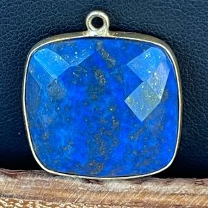 10kt Yellow Gold Bezel Set Lapis Lazuli Square Checkerboard Cut Pendant Jewelry